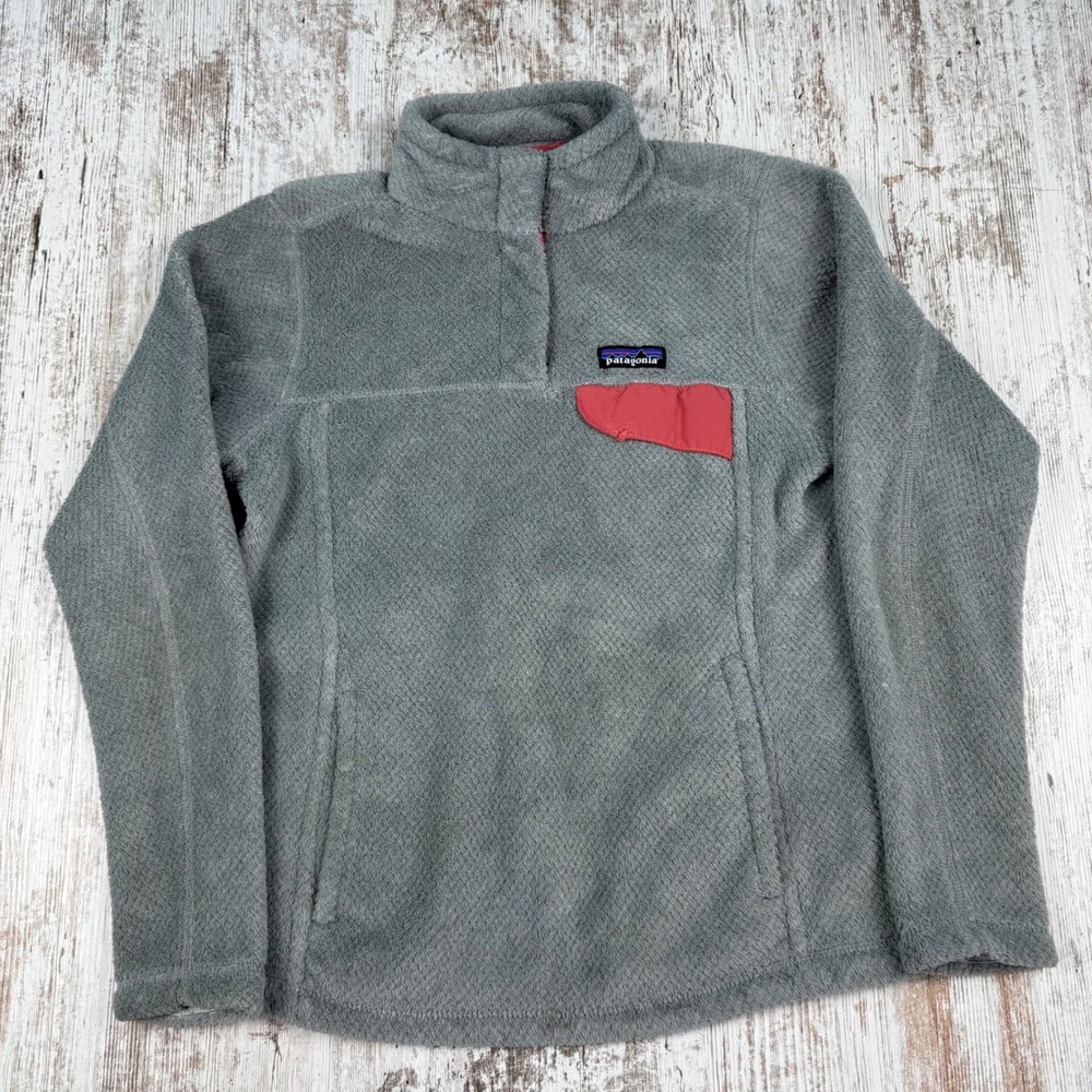 Patagonia Re-Tool Snap-T Fleece Pullover Grey Coral Pink Polartec Small Cozy